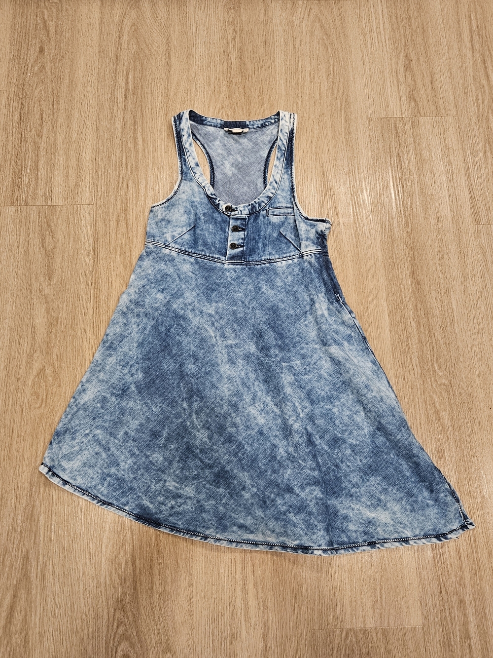 Diesel Blue Acid Wash Denim Mini Dress Button Front Racerback Y2K Size XXS